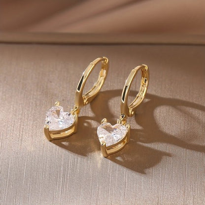 Sjika - Gouden Sieradenset Dames – Ketting & Oorbellen Hartje met Zirkonia – Gold Plated – Luxe Cadeau Set - Cadeau voor haar