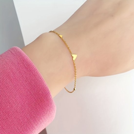 Sjika - Gold Plated Armband Dames – Hartjes Design – Verstelbaar – Luxe Cadeau