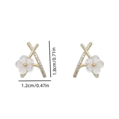Sjika - Dames Oorbellen Bloem Goudkleurig – Elegante Bloem Oorknopjes met Kristallen – Trendy Oorbellen Dames – Cadeau voor Haar