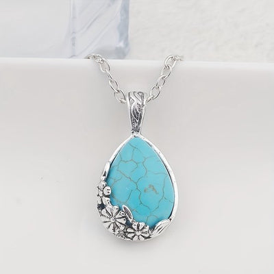 Sjika - Zilveren Ketting Dames met Turquoise Hanger – Druppelvorm Natuursteen Look – Boho Ketting – Sieraad Cadeau