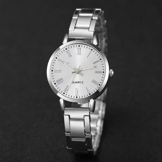 Sjika - Dames Horloge met Armband – Quartz Horloge Zilver – Luxe Dames Polshorloge Set - Cadeau voor haar