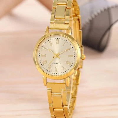 Sjika - Dames Horloge met Armband Goud – Quartz Horloge Set – Luxe Goudkleurig Polshorloge - Cadeau voor haar