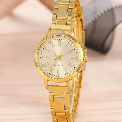 Sjika - Dames Horloge met Armband Goud – Quartz Horloge Set – Luxe Goudkleurig Polshorloge - Cadeau voor haar