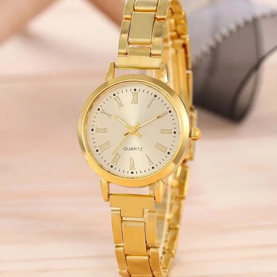 Sjika - Dames Horloge met Armband Goud – Quartz Horloge Set – Luxe Goudkleurig Polshorloge - Cadeau voor haar