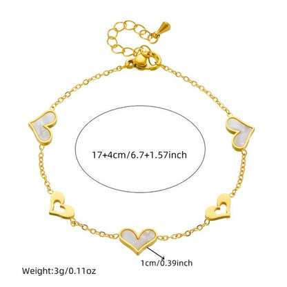 Sjika - Dames Armband Goudkleur – Elegante Hartjes Armband met Parelmoer – Verstelbaar Cadeau Sieraad