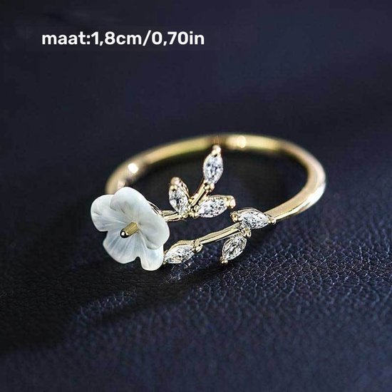 Sjika - Gouden Bloemen Ring Dames – Verstelbare Ring met Bloem & Zirkonia – Elegante Open Ring – Gold Plated - Cadeau voor haar