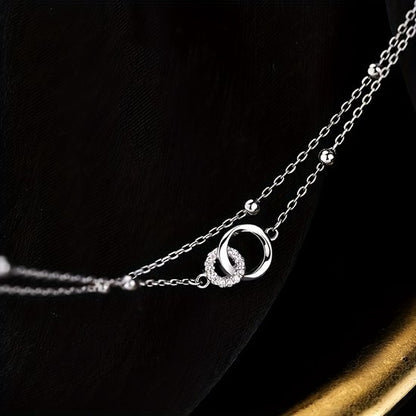 Sjika - Dames Armband 925 Zilver – Minimalistische Dubbele Ketting – Kristallen Hart – Cadeau voor Haar