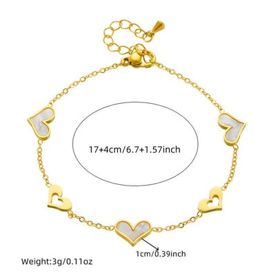 Sjika - Dames Armband Goudkleur – Elegante Hartjes Armband met Parelmoer – Verstelbaar Cadeau Sieraad