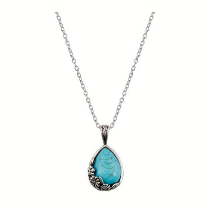 Sjika - Zilveren Ketting Dames met Turquoise Hanger – Druppelvorm Natuursteen Look – Boho Ketting – Sieraad Cadeau