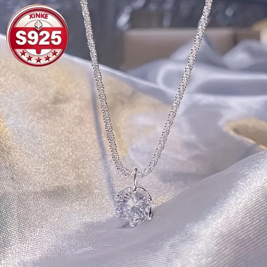 Sjika - S925 Sterling Zilveren Ketting met Solitaire Steen – Minimalistische Dames Halsketting - Cadeau