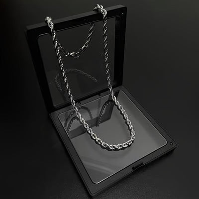 Sjika - Zilverkleurige Rope Chain Heren Ketting – 3 mm – RVS – Gedraaide touwschakel – Stoere & stijlvolle heren ketting - Cadeau voor hem