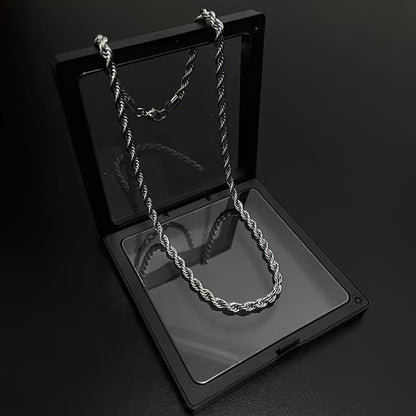 Sjika - Zilverkleurige Rope Chain Heren Ketting – 3 mm – RVS – Gedraaide touwschakel – Stoere & stijlvolle heren ketting - Cadeau voor hem
