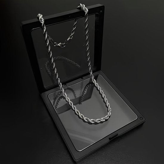 Sjika - Zilverkleurige Rope Chain Heren Ketting – 3 mm – RVS – Gedraaide touwschakel – Stoere & stijlvolle heren ketting - Cadeau voor hem