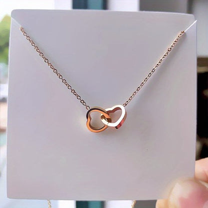 Sjika - Gouden Hartjes Ketting Dames – Dubbel Hart Hanger – Minimalistische Ketting – Gold Plated – Cadeau voor Haar