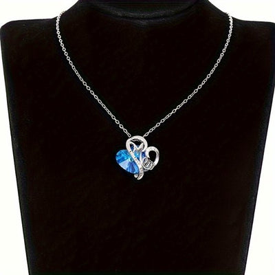 Sjika - Moeder Ketting Dames – I Love You Mom Hart Ketting met Blauwe Kristal Steen – Cadeau voor Moeder – Zilverkleurig - Cadeau voor haar