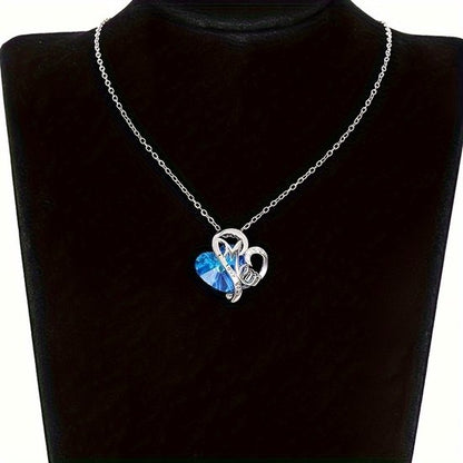 Sjika - Moeder Ketting Dames – I Love You Mom Hart Ketting met Blauwe Kristal Steen – Cadeau voor Moeder – Zilverkleurig - Cadeau voor haar
