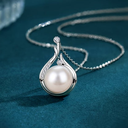 Sjika - Zilveren Ketting Dames met Parel Hanger – Elegante Ketting met Zirkonia – Luxe Sieraad – Cadeau voor Haar