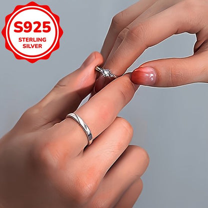 Sjika - S925 Sterling Silver Plated Unisex Koppelring Set – Trouwringen / Verlovingsringen / Vriendschapsringen - One Size – 2-Delige Ringenset met Zirkonia - Cadeau