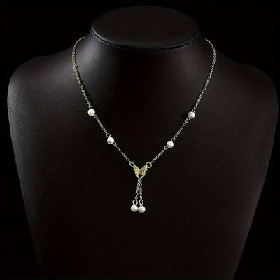 Sjika - Trendy vlinder ketting dames – Fijn design met parels – Cadeau idee