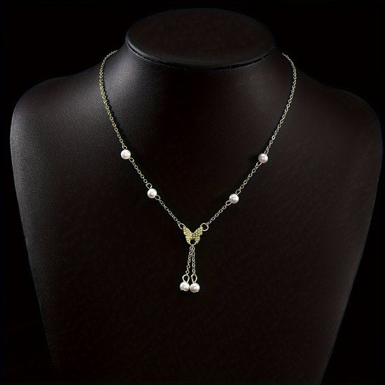 Sjika - Trendy vlinder ketting dames – Fijn design met parels – Cadeau idee