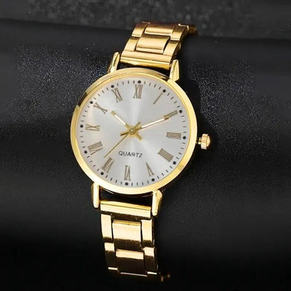 Sjika - Dames Horloge met Armband Goud – Quartz Horloge Set – Luxe Goudkleurig Polshorloge - Cadeau voor haar