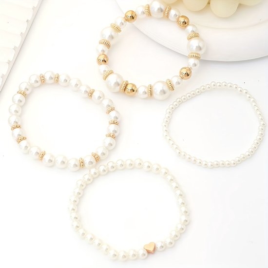 Sjika - Elegante Armbanden Set | Gold Plated | Parel Design | Cadeau voor Haar