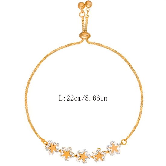 Sjika - Luxe Gouden Armband met Bloemen & Zirkonia – Verstelbaar – Perfect Cadeau voor Haar