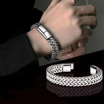 Sjika - Schakelarmband Heren Zilverkleurig – Stoere RVS Armband met Dubbele Schakel – Luxe Heren Armband – Moderne Mannen Sieraden - Cadeau voor hem