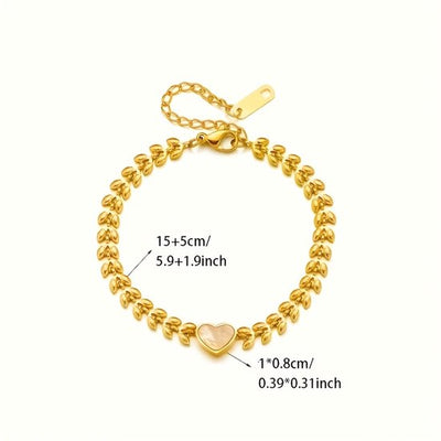 Sjika - Gold plated armband met hart hanger – Luxe damesarmband met parelmoer accent – Elegant & stijlvol design – Perfect cadeau voor haar