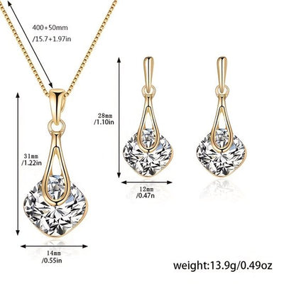 Sjika - Gouden Sieradenset Dames – Ketting & Oorbellen met Zirkonia – Elegante Luxe Set – Gold Plated – Cadeau voor Haar
