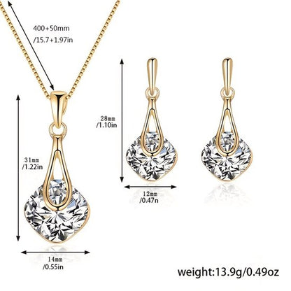 Sjika - Gouden Sieradenset Dames – Ketting & Oorbellen met Zirkonia – Elegante Luxe Set – Gold Plated – Cadeau voor Haar