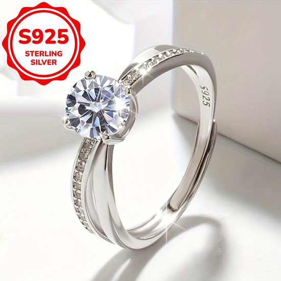 Sjika - Zilveren Ring voor Dames – One Size - Klassieke Zirkonia Verlovingsring – Tijdloos & Luxe - Cadeau voor haar