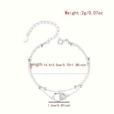 Sjika - Dames Armband 925 Zilver – Minimalistische Dubbele Ketting – Kristallen Hart – Cadeau voor Haar