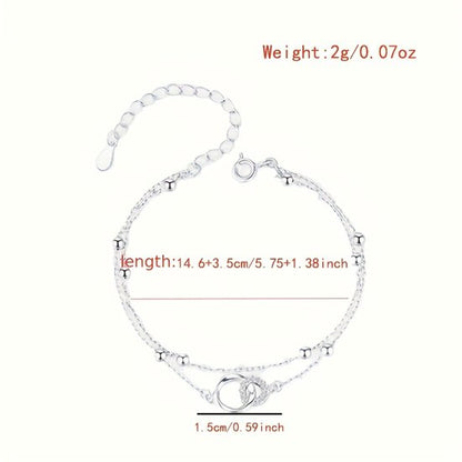 Sjika - Dames Armband 925 Zilver – Minimalistische Dubbele Ketting – Kristallen Hart – Cadeau voor Haar
