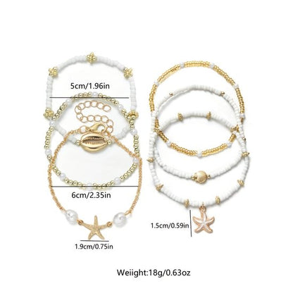 Sjika - Armbanden Set – 6 stuks – Schelp, Zeester & Parels – Boho Sieraden voor Dames