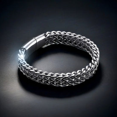 Sjika - Schakelarmband Heren Zilverkleurig – Stoere RVS Armband met Dubbele Schakel – Luxe Heren Armband – Moderne Mannen Sieraden - Cadeau voor hem