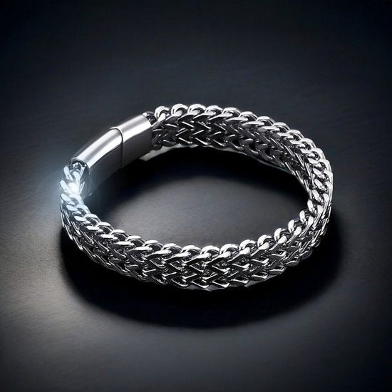 Sjika - Schakelarmband Heren Zilverkleurig – Stoere RVS Armband met Dubbele Schakel – Luxe Heren Armband – Moderne Mannen Sieraden - Cadeau voor hem