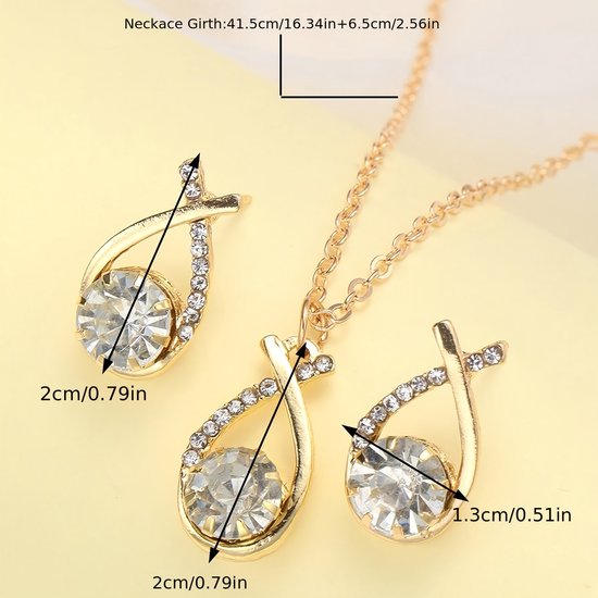 Sjika - Goudkleurige Sieraden Set Dames – Ketting & Oorbellen met Kristal Steen – Elegante Strass Sieraden Set – Luxe Cadeauset voor Haar