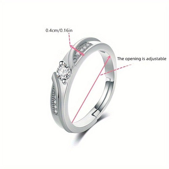 Sjika - Unisex Ring met Kristal - One Size – Zilverkleurige Koppelring – Vriendschapsring & Trouwring – Tijdloos Design