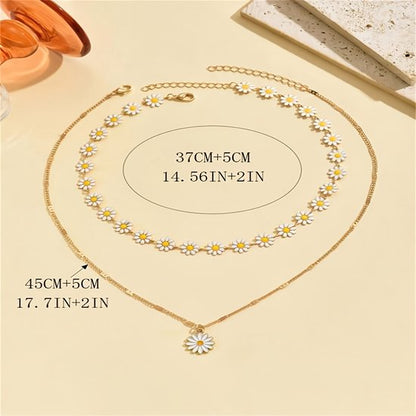 Sjika - Dames Ketting Set met Madeliefjes – 2 Delige Choker & Halsketting – Bloemen Ketting Goudkleurig – Trendy Zomer Sieraden - Cadeau voor haar