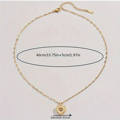 Sjika - Goudkleurige Hartjesketting met Zirkonia – Dubbel Hart Hanger – Perfect Cadeau voor Haar