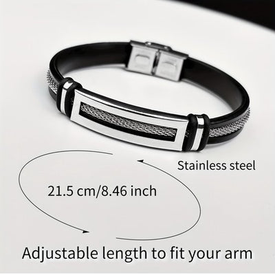 Sjika - Zilverkleurige Heren Armband – Leer & Stainless Steel – Sportief, Casual & Zakelijk – Cadeau voor hem