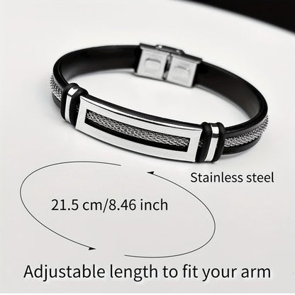 Sjika - Zilverkleurige Heren Armband – Leer & Stainless Steel – Sportief, Casual & Zakelijk – Cadeau voor hem