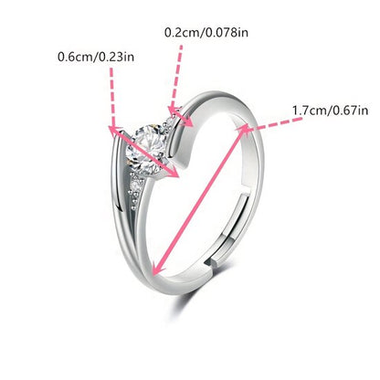 Sjika - Verstelbare Dames Ring Zilverkleurig – Zirkonia – Verlovingsring – Minimalistische Ring – Open Ring - Cadeau