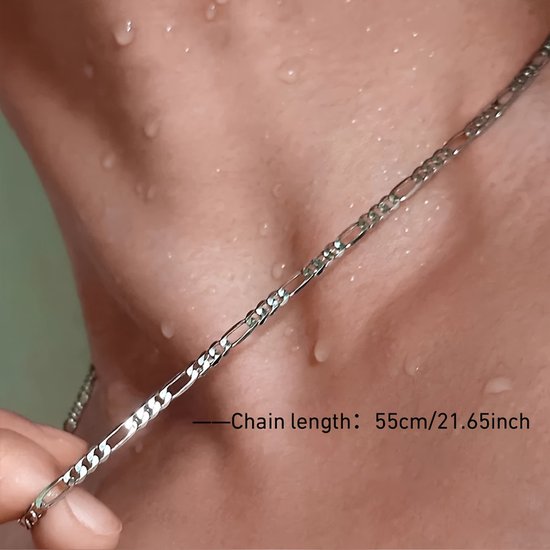Sjika - Zilverkleurige Heren Ketting – Figaro Chain – Stijlvolle Mannen Halsketting – Luxe Afwerking - Cadeau voor hem
