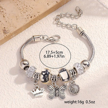 Sjika - Bedelarmband Dames Zilver plated – Armband met Bedels & Kristal Kralen – Pandora Style Charm Bracelet – Verstelbaar
