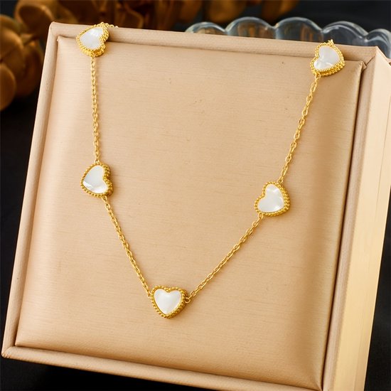 Sjika - Sieradenset Dames – Gouden Ketting & Oorbellen met Hartjes - Cadeau voor haar