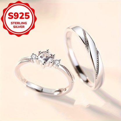 Sjika - S925 Sterling Silver Plated Unisex Koppelring Set – Trouwringen / Verlovingsringen / Vriendschapsringen - One Size – 2-Delige Ringenset met Zirkonia - Cadeau