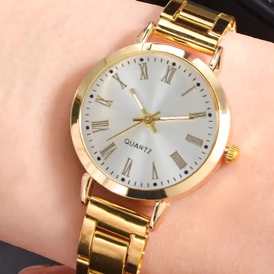 Sjika - Dames Horloge met Armband Goud – Quartz Horloge Set – Luxe Goudkleurig Polshorloge - Cadeau voor haar