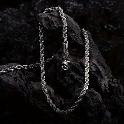 Sjika - Zilverkleurige Rope Chain Heren Ketting – 3 mm – RVS – Gedraaide touwschakel – Stoere & stijlvolle heren ketting - Cadeau voor hem